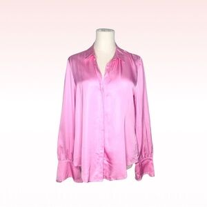 SCOTCH & SODA Hawaii Pink Satin Button Down Blouse (Sz S)
